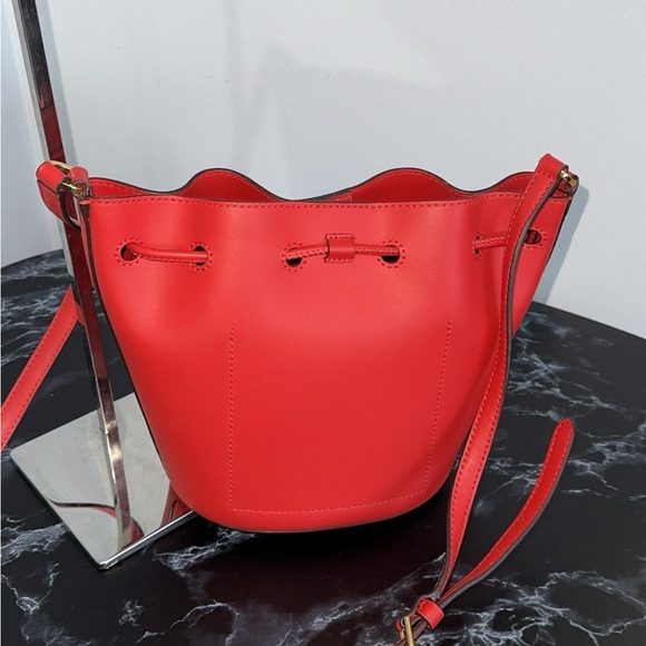 LAUREN RALPH LAUREN Andie Medium Leather Red Drawstring Bag AUTHENTIC - Picture 8 of 11
